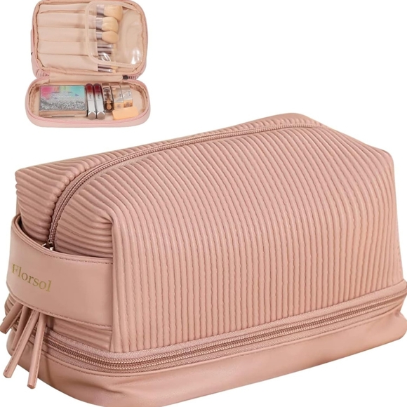 Florsol Handbags - Florsol Blush Colored Textured Cosmetic Make Up Bag. NIB